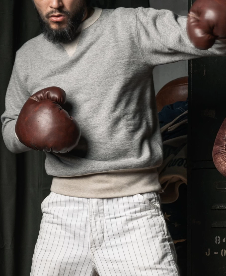 Bronson Men's 1930s Vintage Gray Boxing Fleece Sweatshirt