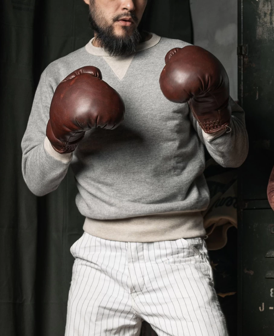 Bronson Men's 1930s Vintage Gray Boxing Fleece Sweatshirt