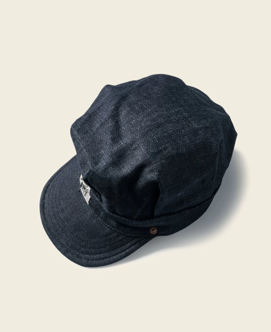 Bronson Men's Indigo Denim Railroad Engineer Cap - Vintage Style Workwear Hat
