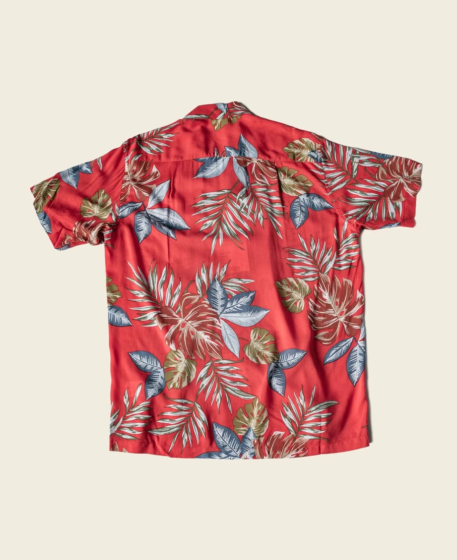 Bronson Men's Red Aloha Shirt with Plants & Flowers Pattern - Tropical Hawaiian Shirt for Men