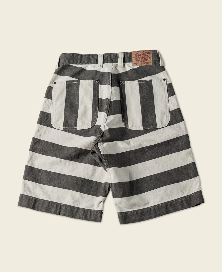 Bronson Men's Heavyweight White/Black Striped Prisoner Shorts - Wide Striped Design