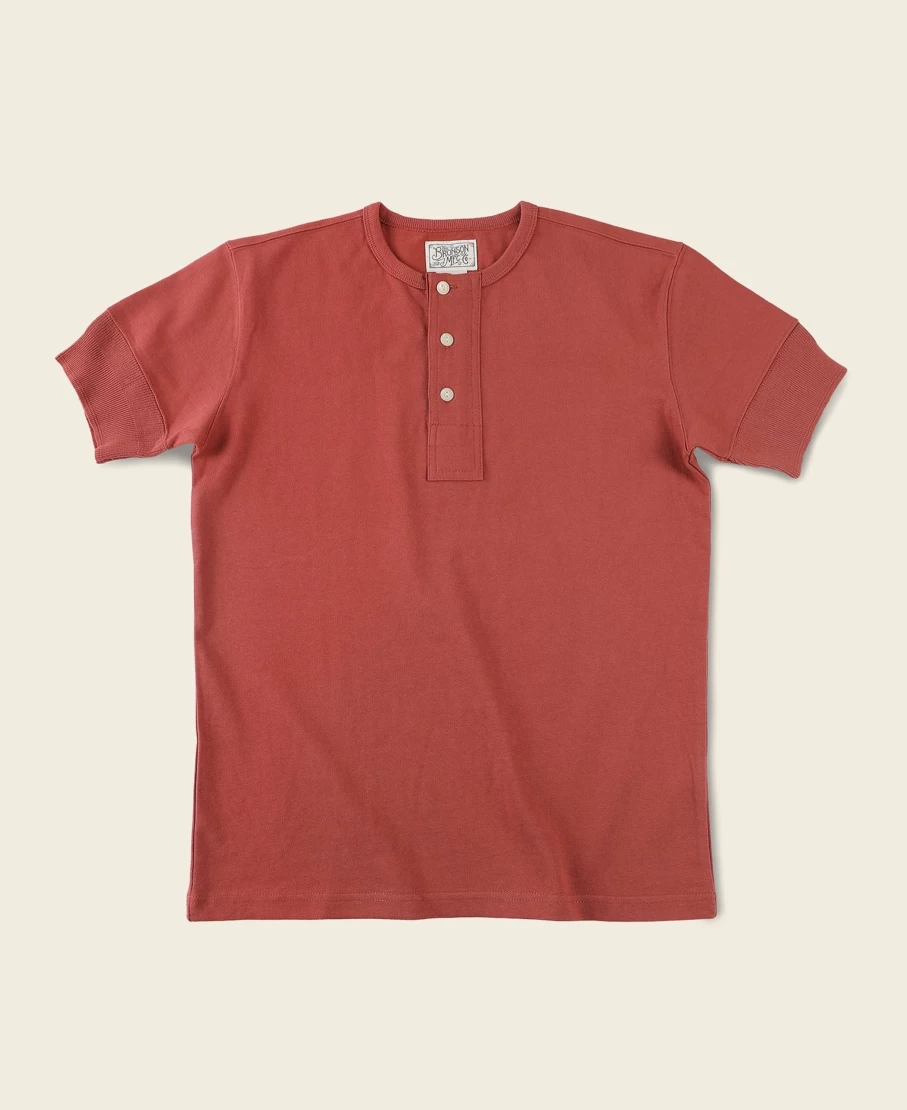 Bronson Men's Vintage Red Henley Short Sleeve T-Shirt