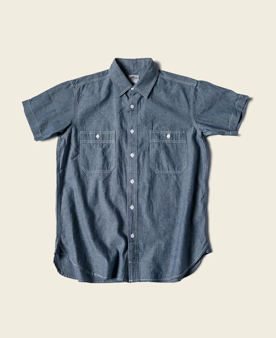 Bronson Men's Blue Chambray Short Sleeve Work Shirt - Durable Casual Shirt for Men