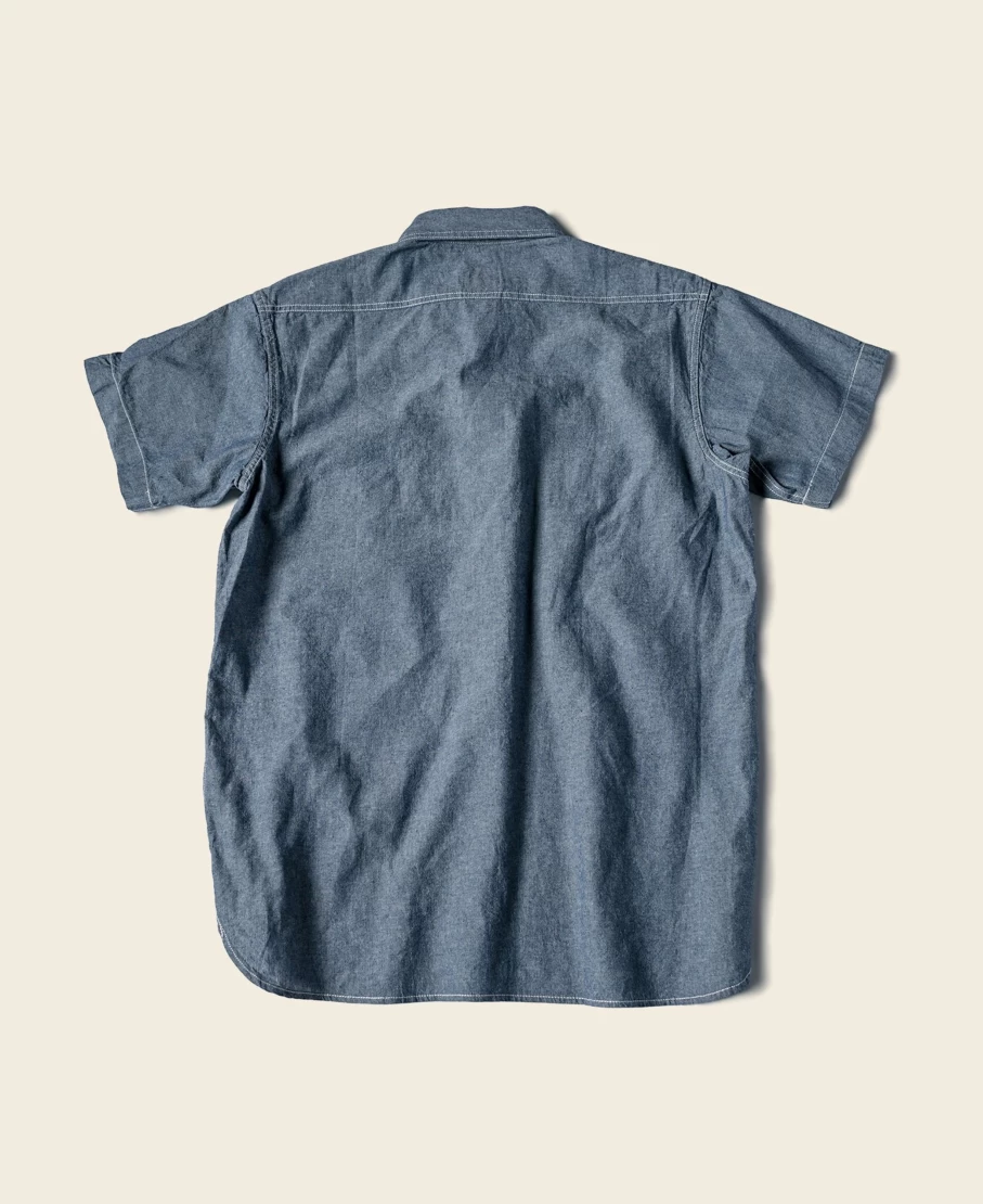Bronson Men's Blue Chambray Short Sleeve Work Shirt - Durable Casual Shirt for Men