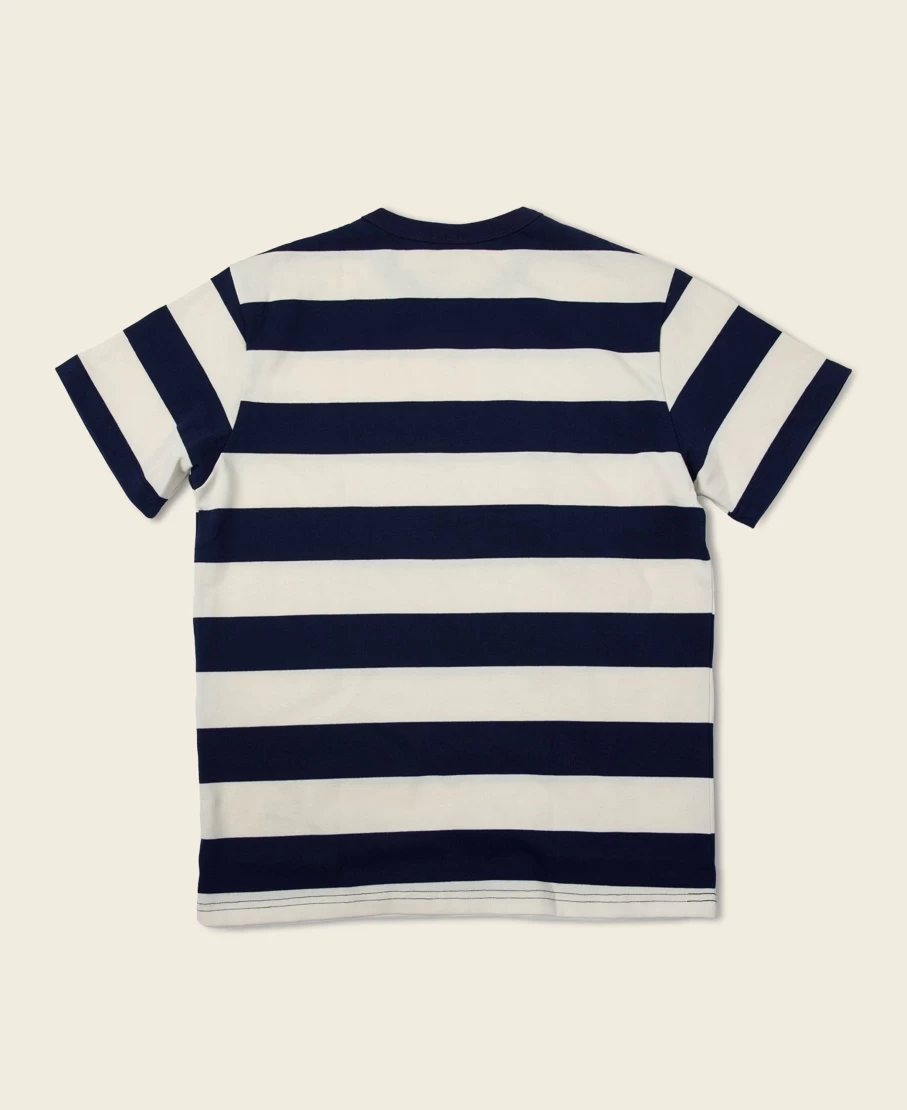 Bronson Men's Heavyweight Cotton T-Shirt - Blue & White Wide Striped Casual Tee