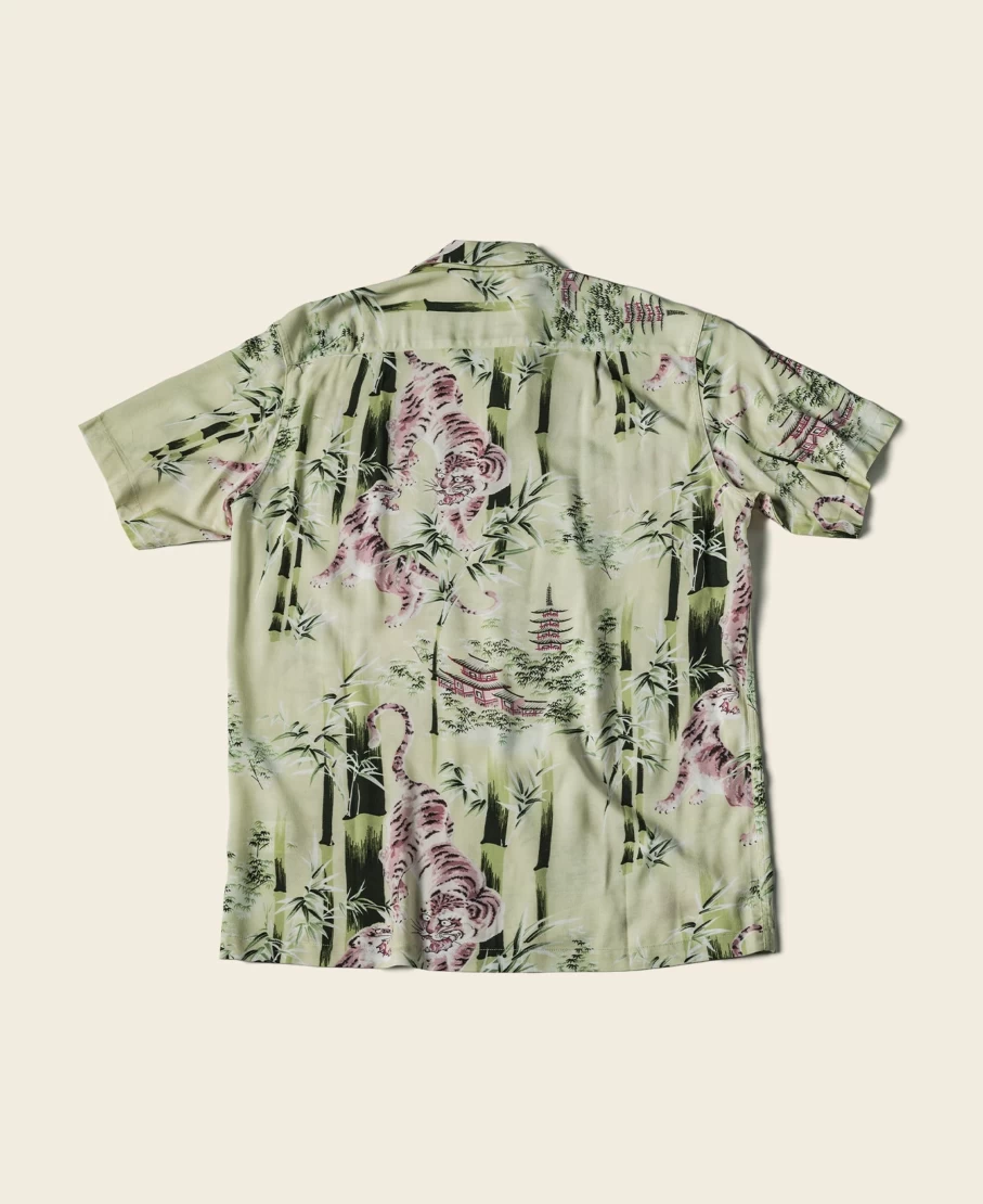 Bronson Men's Light Green Ukiyo-E Tiger & Bamboo Hawaiian Shirt