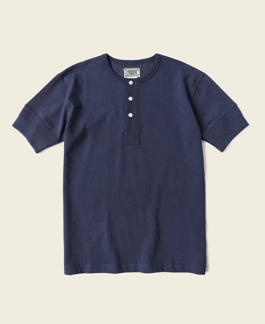 Bronson Men's Navy Vintage Henley Short Sleeve T-Shirt