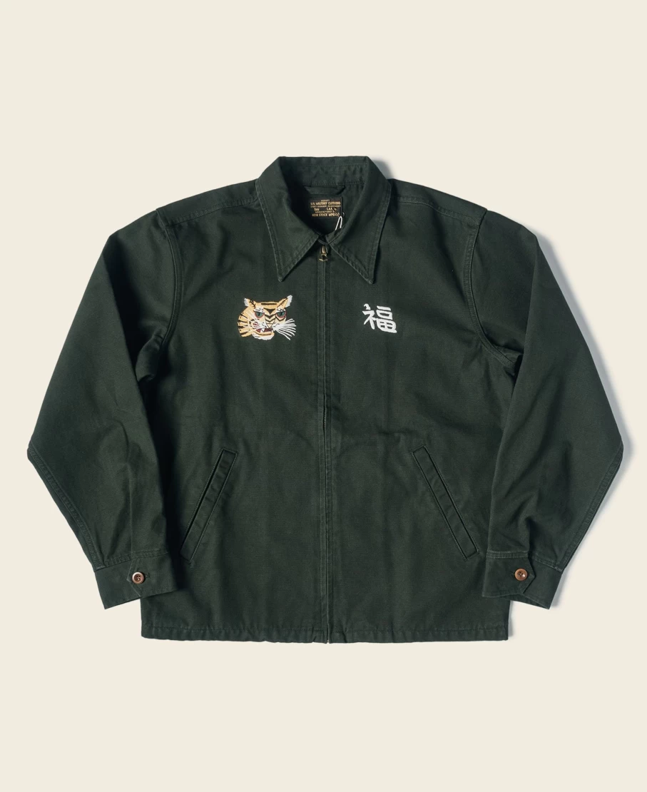 Bronson Men's Black Green Fox Embroidery Vietnam Souvenir Jacket