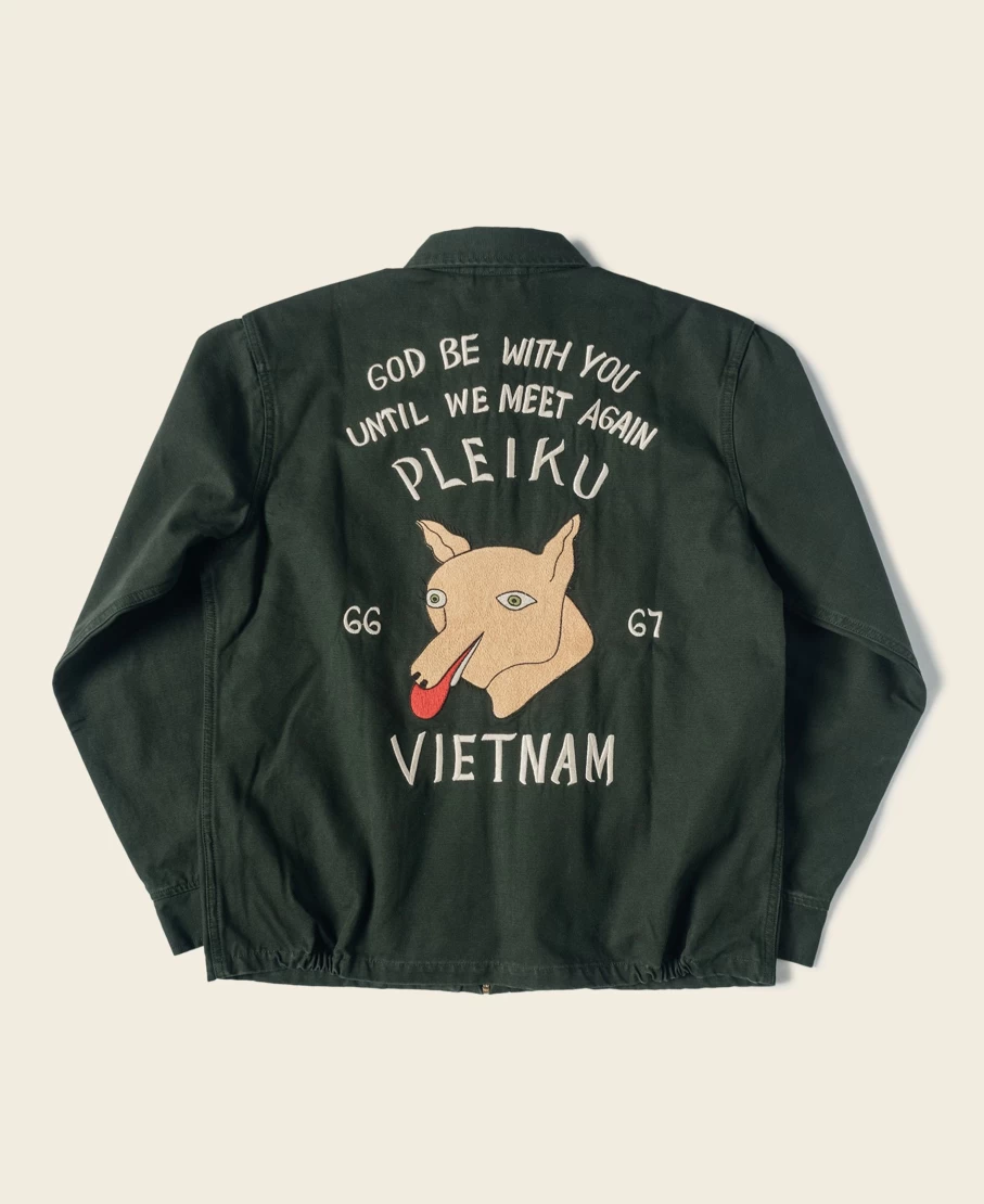 Bronson Men's Black Green Fox Embroidery Vietnam Souvenir Jacket