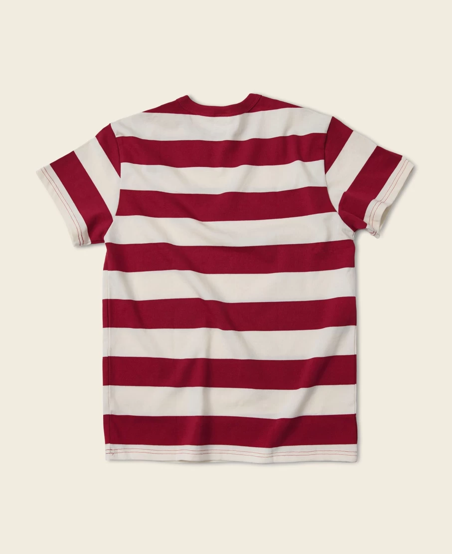 Bronson Men's Heavyweight Cotton T-Shirt - Red/Apricot Wide Striped Casual Tee