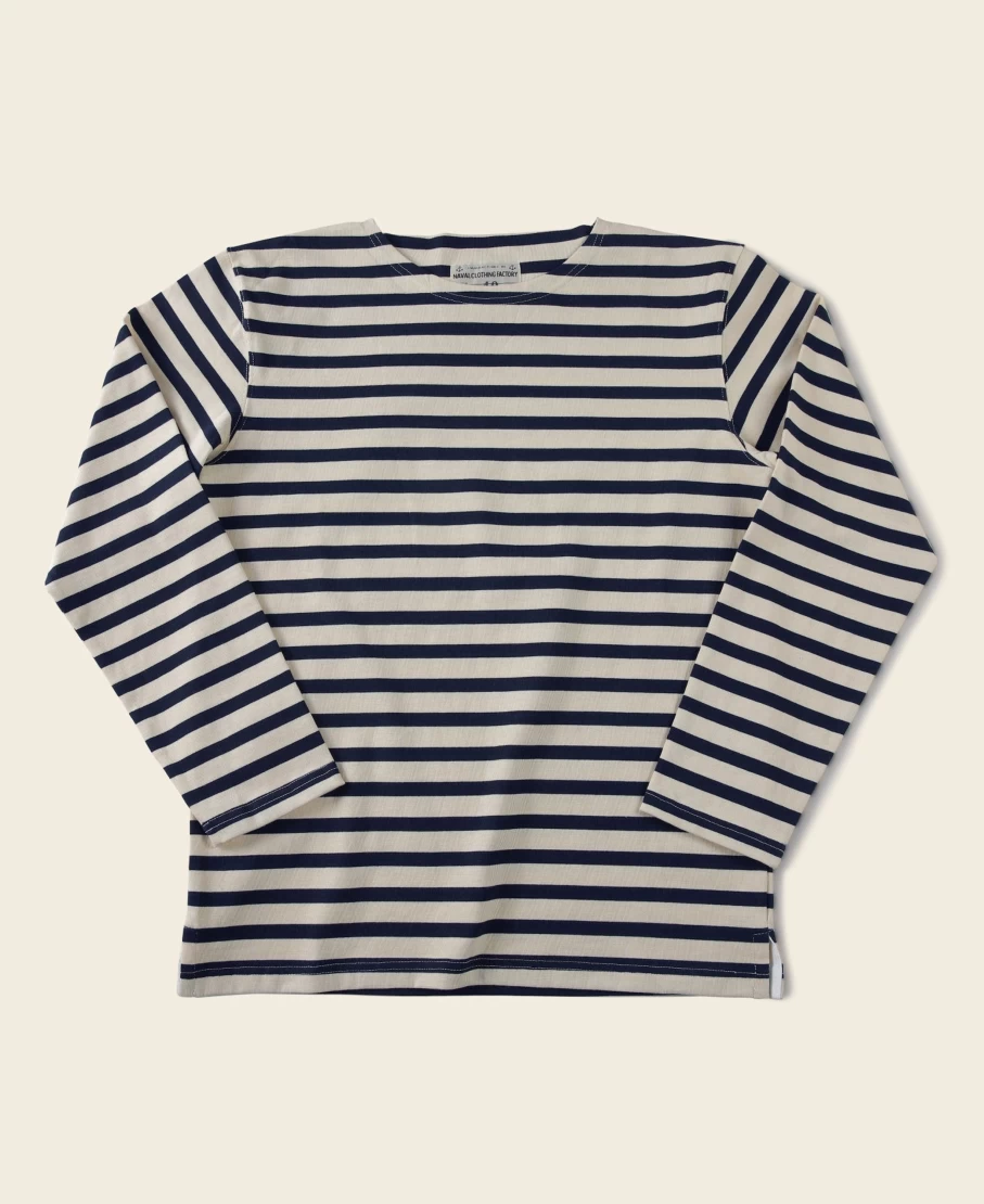 Bronson Men's Apricot & Navy Breton Stripe Long Sleeve T-Shirt