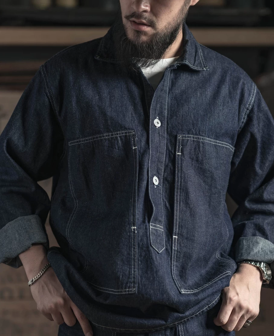Bronson Men's 1935 US Army CCC Fatigue Jumper in Indigo - Vintage Military Workwear
