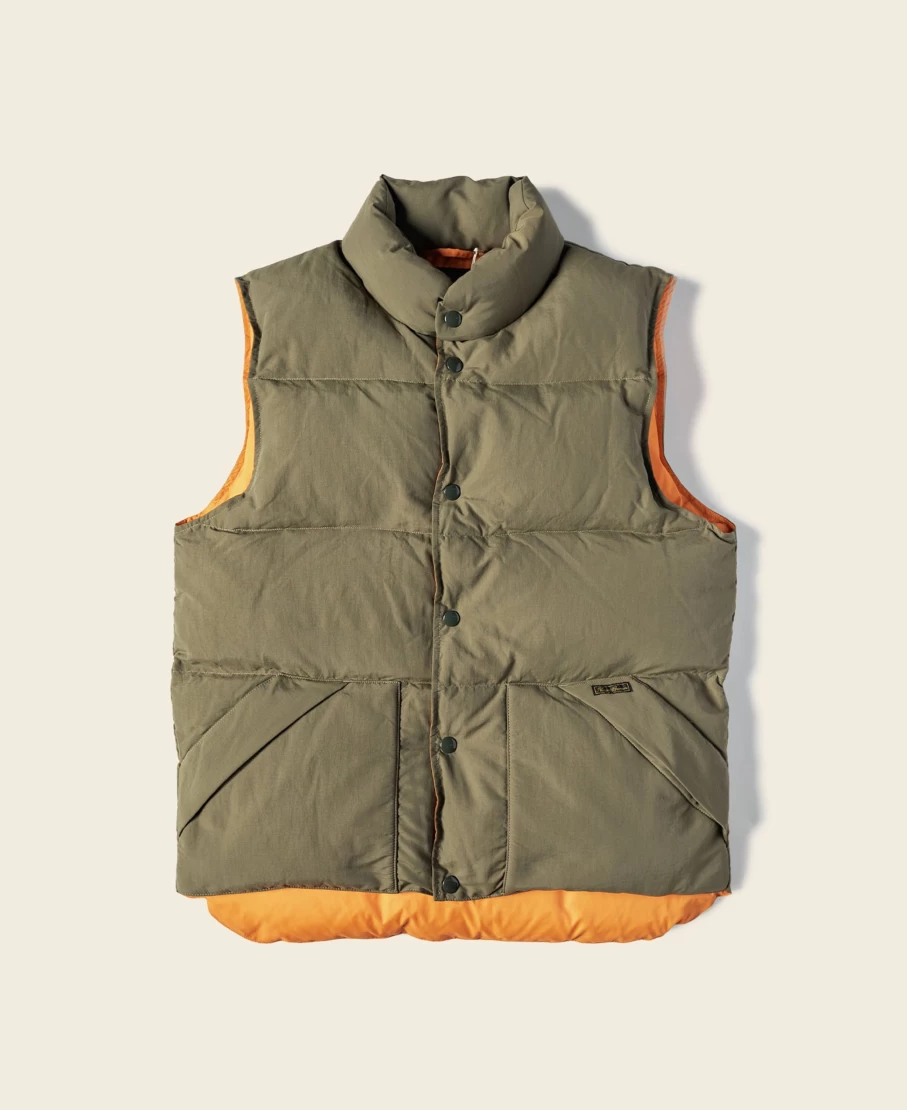 Bronson Men's Olive Rip-Stop Nylon Down Vest 1980s Vintage Trail Jacket