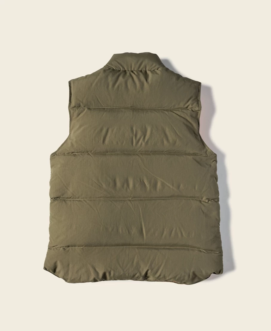 Bronson Men's Olive Rip-Stop Nylon Down Vest 1980s Vintage Trail Jacket