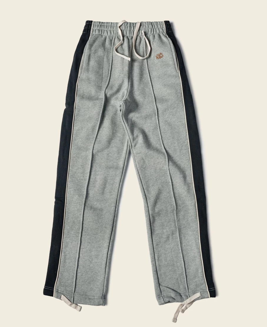 Bronson Men's Gray Classic Straight-Leg Cotton-Terry Sweatpants with Striped Design and Embroidered Logo