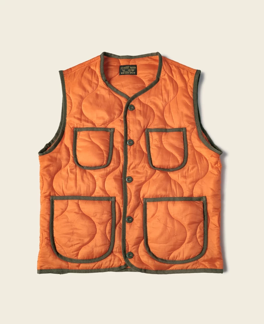 Bronson Men's Orange Military Quilted Ripstop Nylon Padded Vest