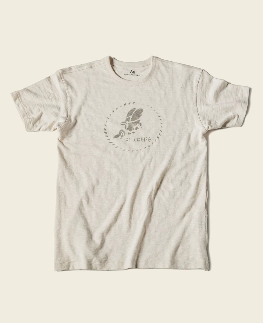1940s USN Seabees Vintage Slub Cotton T-Shirt by Bronson - Beige Military Training Tee for Men