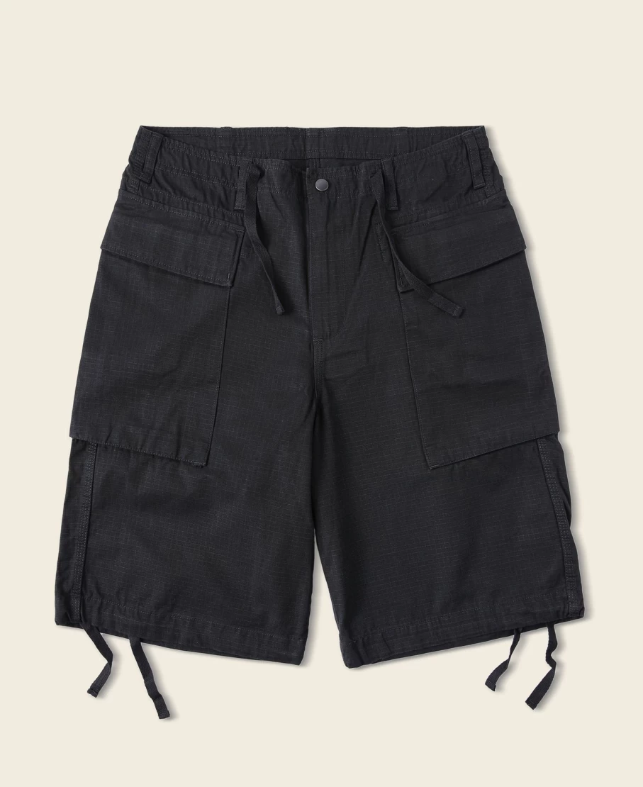 Bronson Men's 8.5 Oz Black Cotton Ripstop Cargo Shorts for Durable Outdoor Wear
