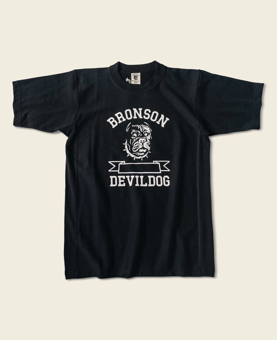 Bronson Men's Black Devil-Dog Logo Reverse Weave T-Shirt