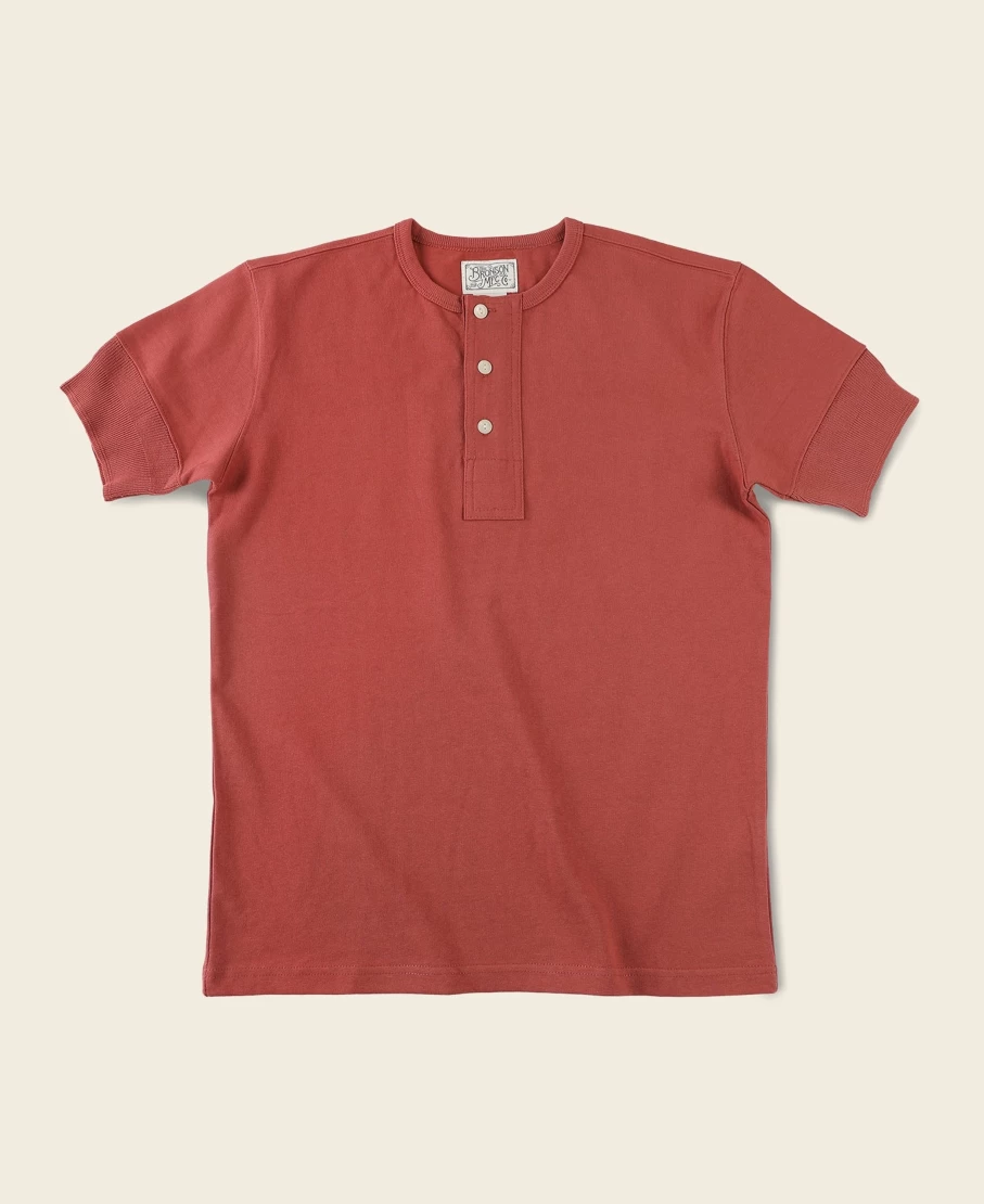 Bronson Men's Vintage Red Henley Short Sleeve T-Shirt