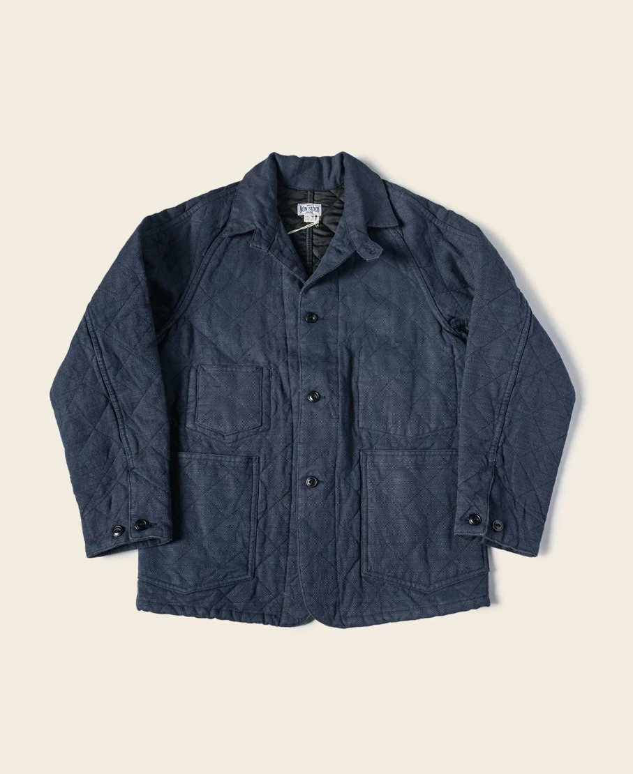 Bronson Men's Indigo Cotton-Linen Quilted Chore Jacket - Padded Workwear Coat