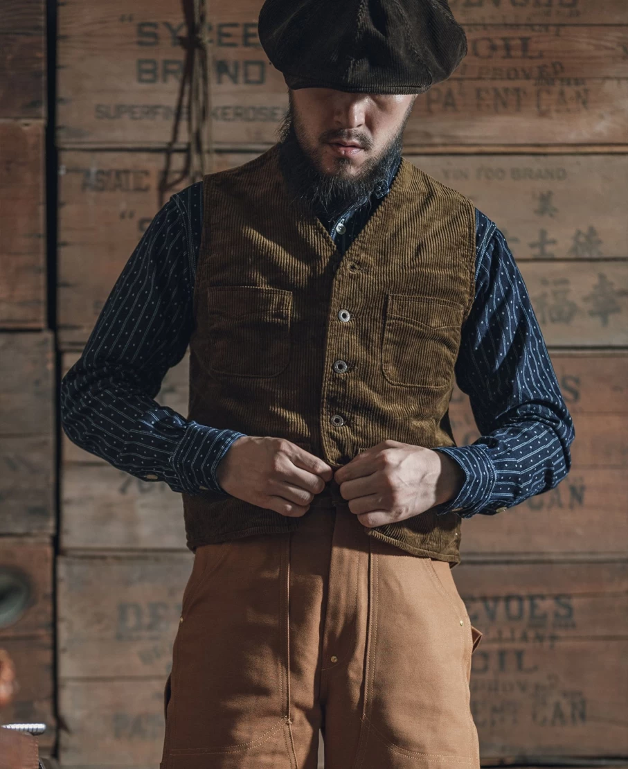 "Bronson Men's 1930s Light Brown Corduroy Hunting Vest - Vintage Outdoor Shooting Jacket"