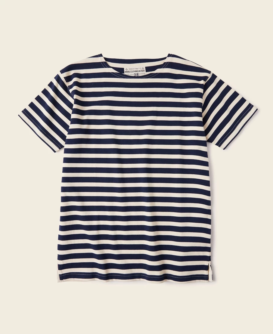 Bronson Men's Navy & Apricot Breton Striped T-Shirt - Classic Striped Tee