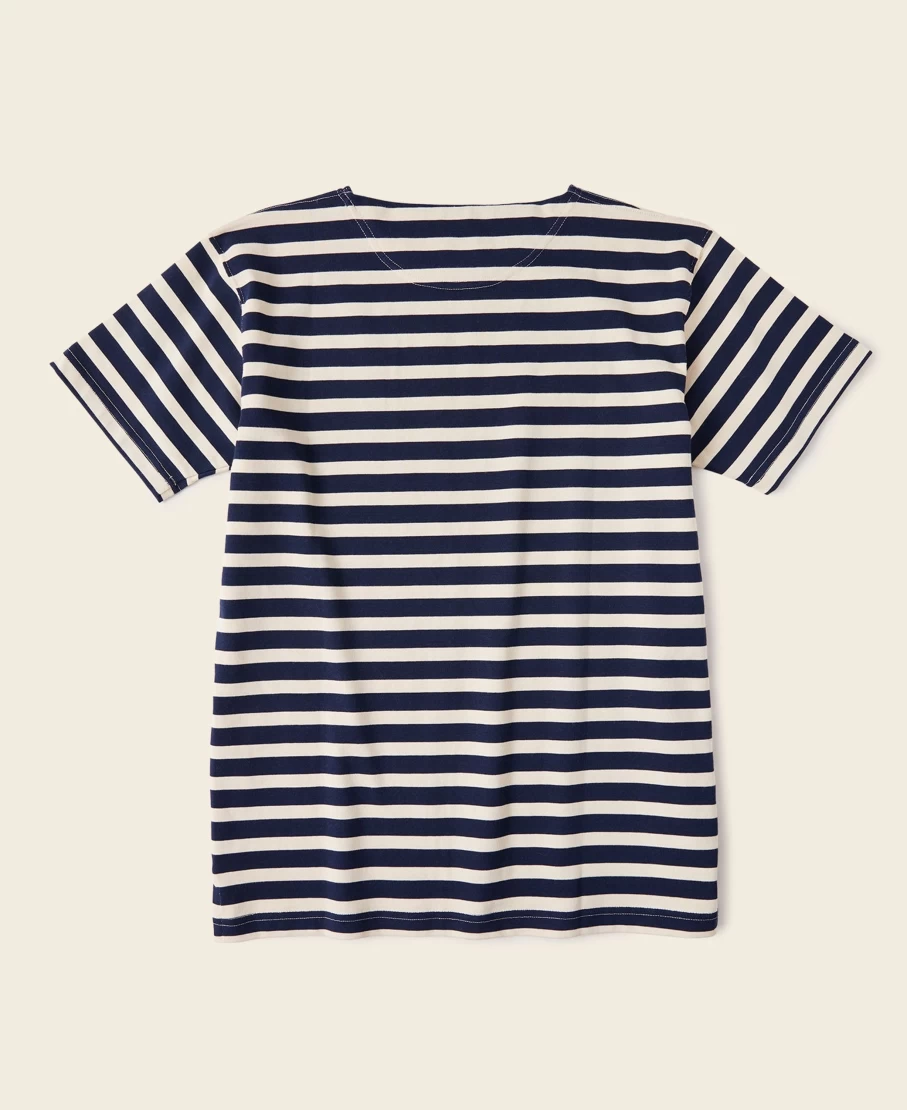 Bronson Men's Navy & Apricot Breton Striped T-Shirt - Classic Striped Tee