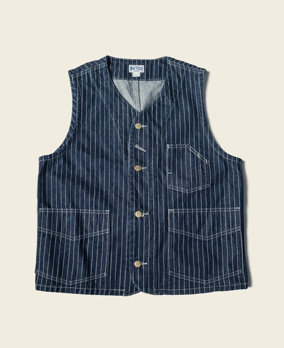 Bronson Men's 1930s Indigo Wabash Railway Work Vest - Vintage Style Denim Vest