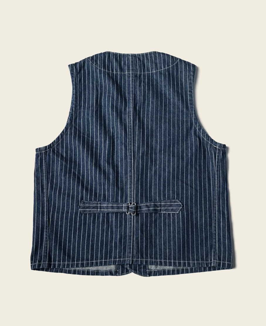 Bronson Men's 1930s Indigo Wabash Railway Work Vest - Vintage Style Denim Vest