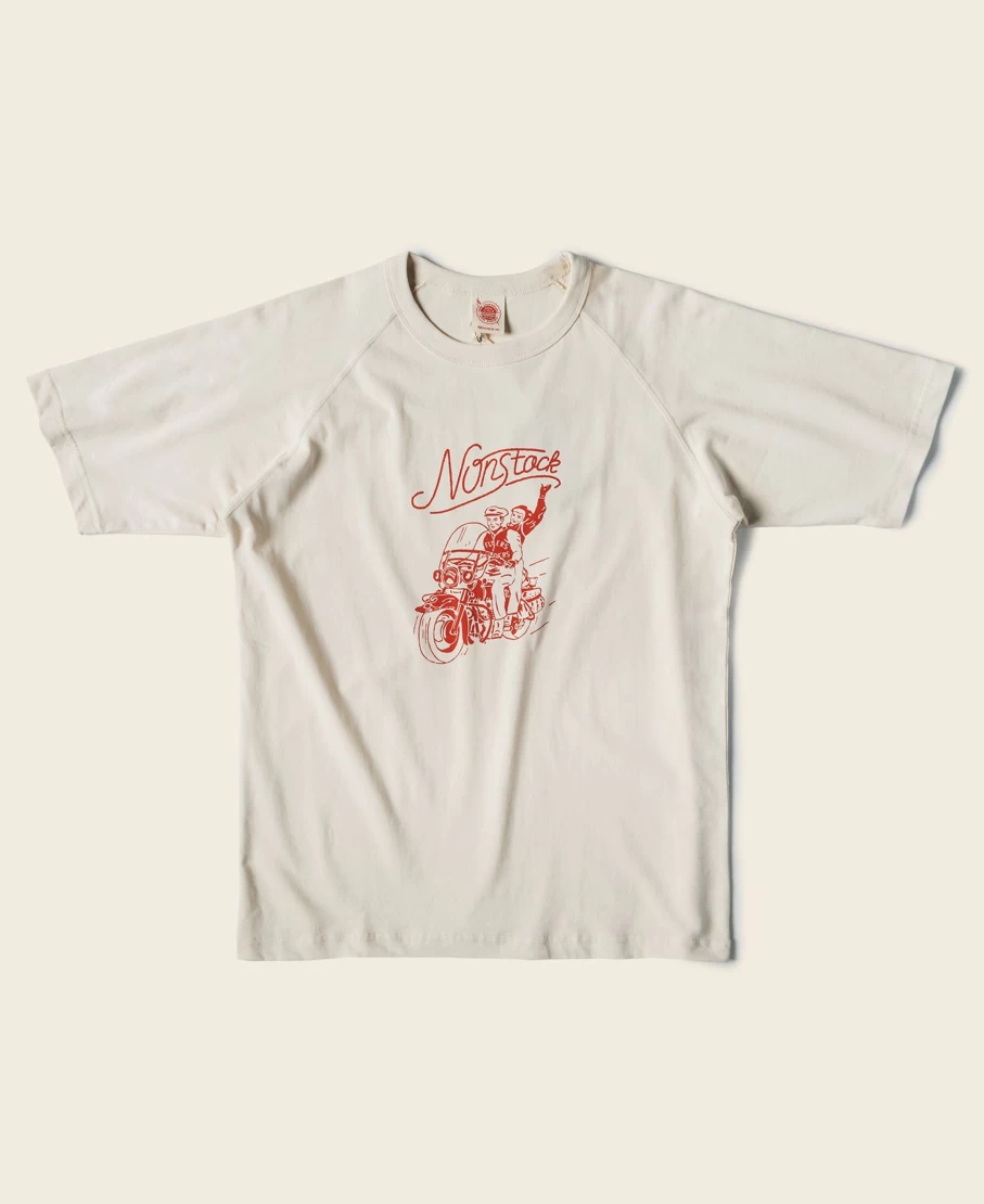 Bronson Men's Apricot Retro Motorcycle Rider Graphic Raglan Sleeve T-Shirt