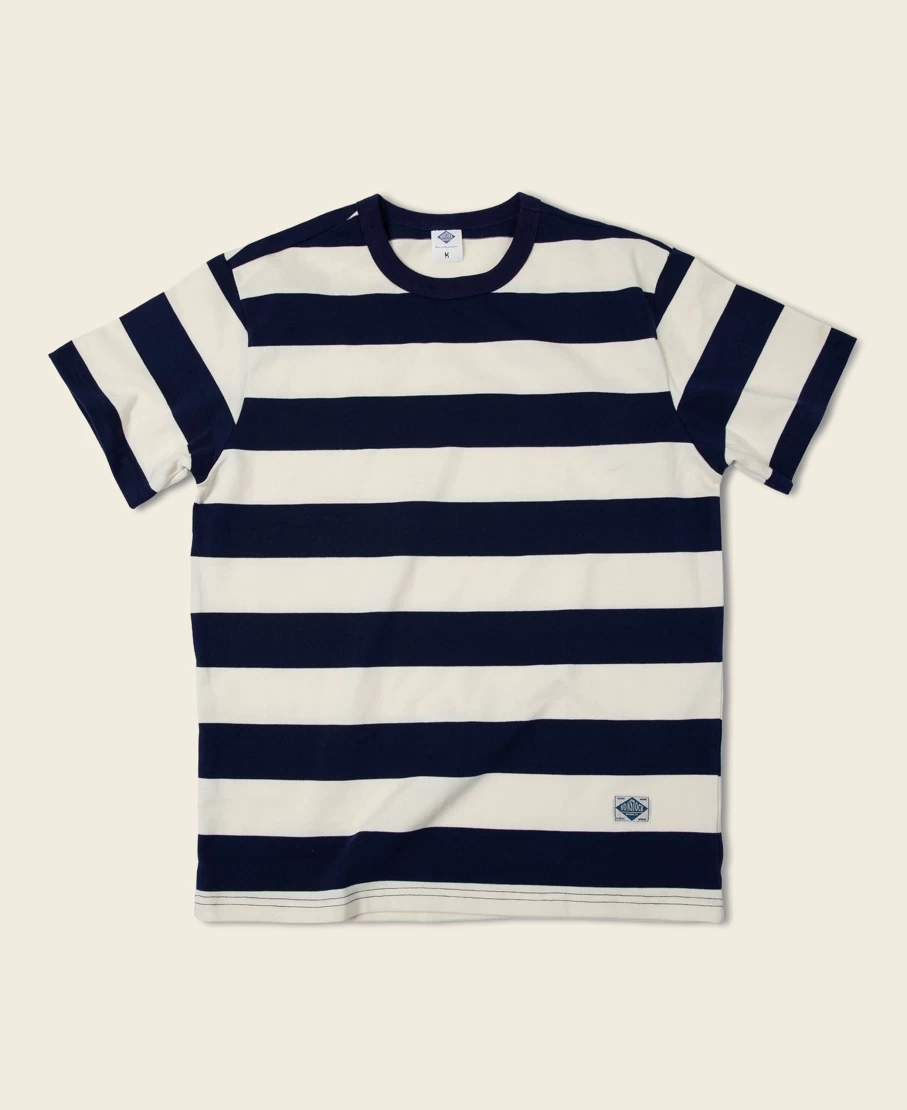 Bronson Men's Heavyweight Cotton T-Shirt - Blue & White Wide Striped Casual Tee