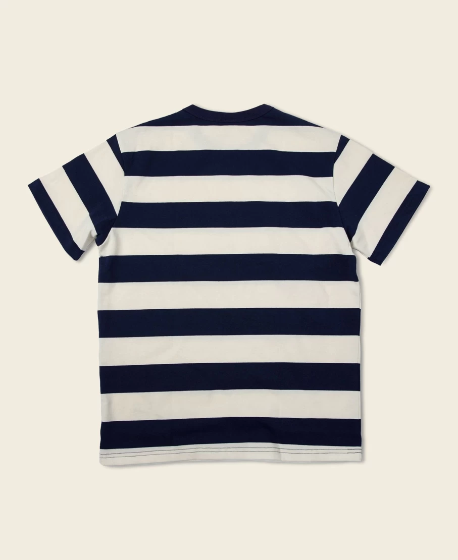 Bronson Men's Heavyweight Cotton T-Shirt - Blue & White Wide Striped Casual Tee