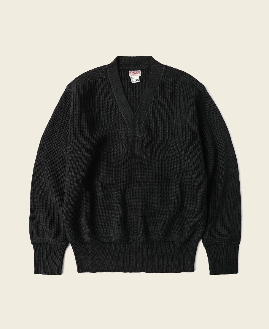 Bronson Men's Black USAF Type A-1 V-Neck Mechanics Sweater - Military Style Knit Pullover