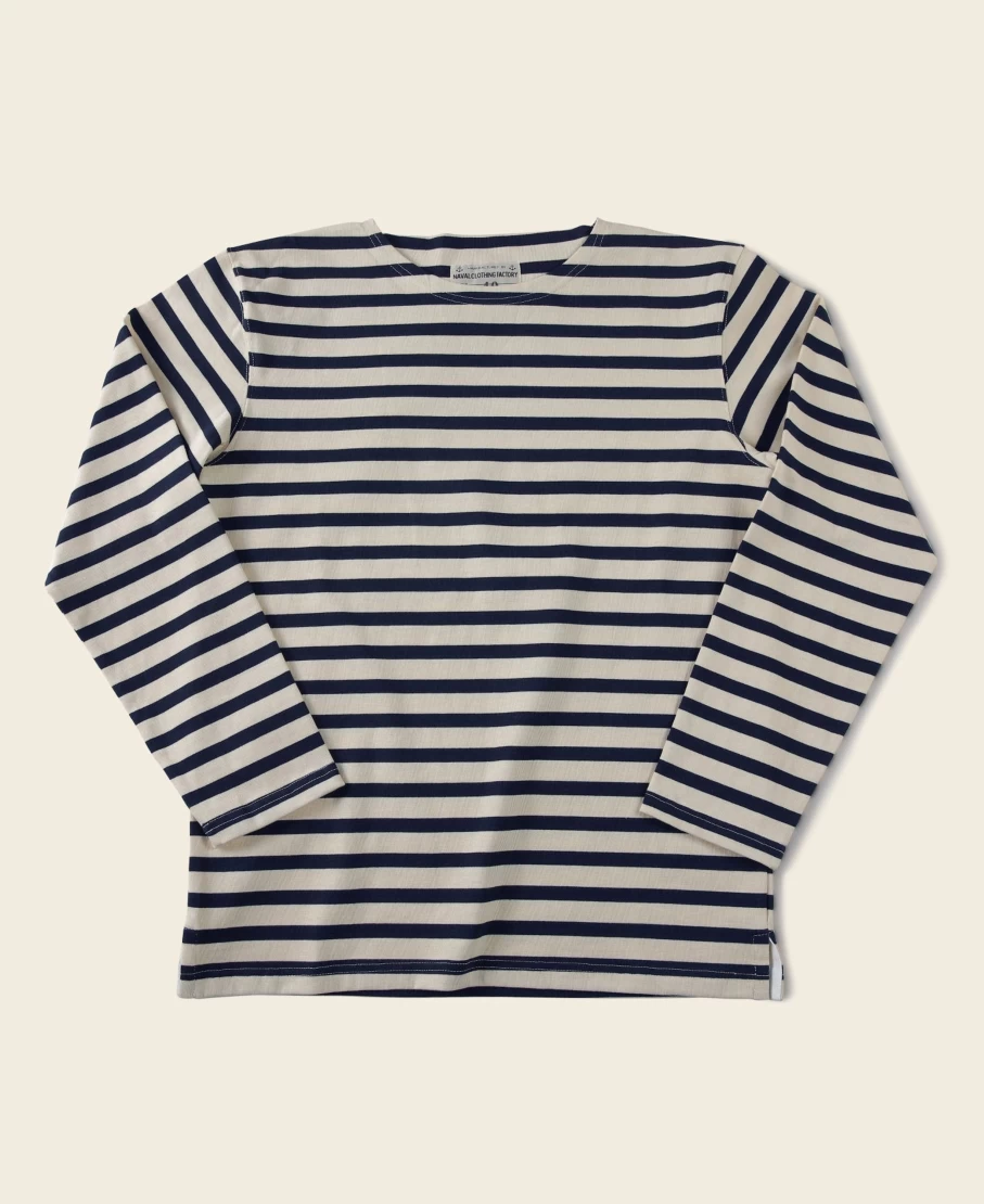 Bronson Men's Apricot & Navy Breton Stripe Long Sleeve T-Shirt