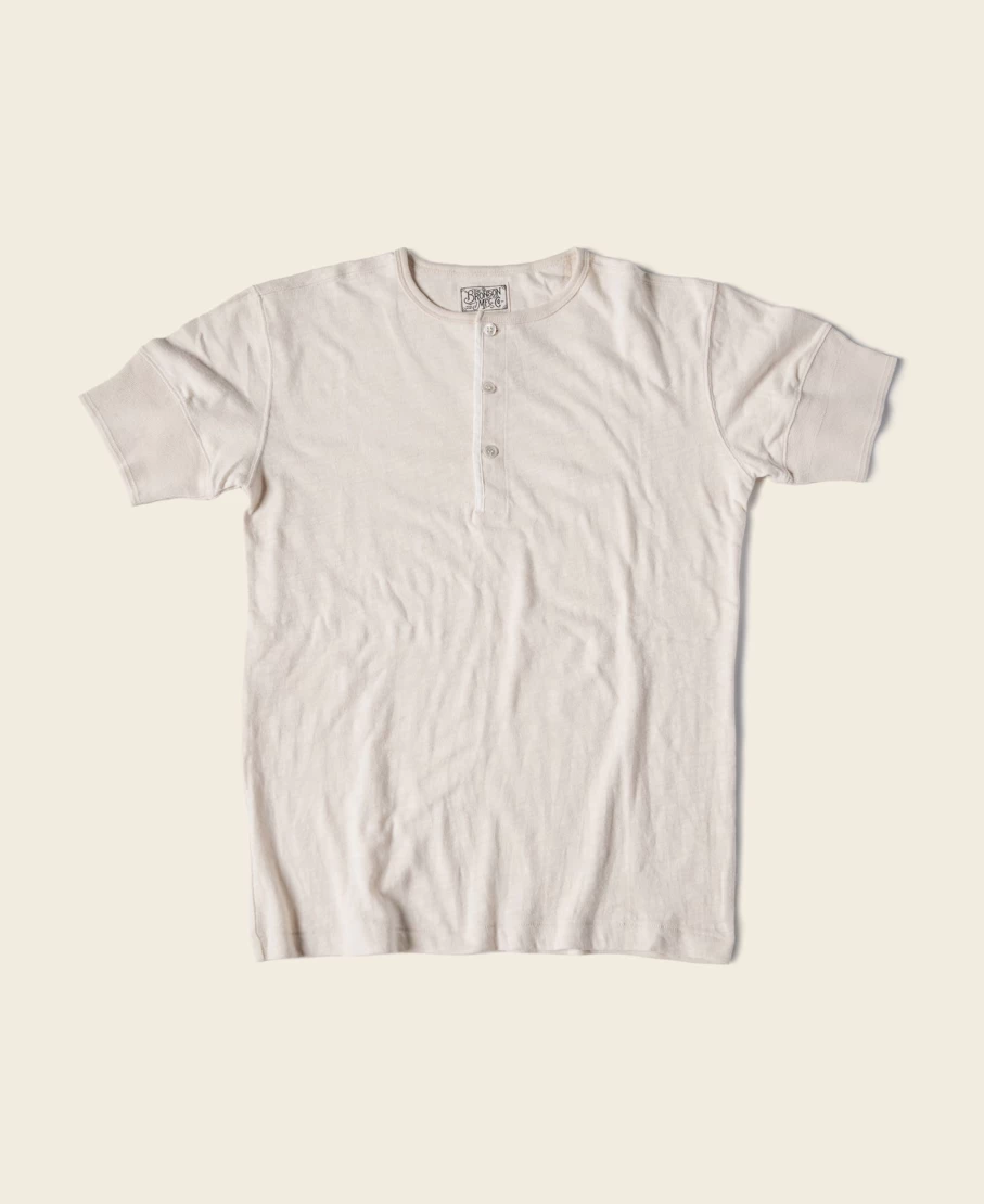 Bronson Men's 1890s Slub Cotton Henley T-Shirt in Cream White - Vintage Style