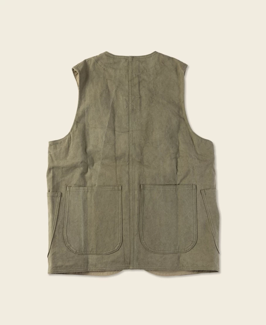Bronson Men's 1930s Olive Heavyweight Canvas Hunting Vest with Game Pockets