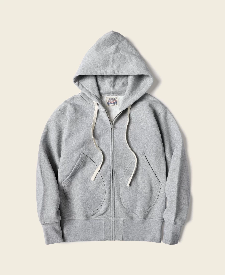 Bronson Men's Gray Terry Cloth Zip-Up Hoodie - 17.5 Oz Heavyweight Pullover Sweatshirt