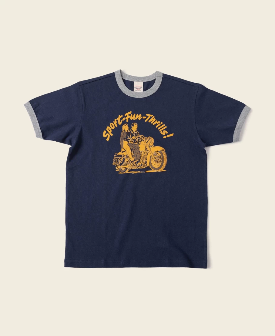Bronson Men's Navy Retro Motorcycle Rider Graphic T-Shirt - Vintage Biker Print Tee